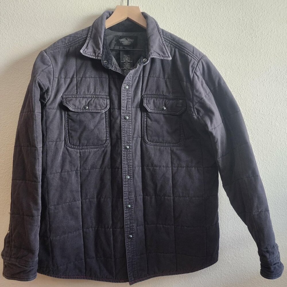 Harley-Davidson Jacket Mens XL Black Quilted Shirt Snap Front Biker 96707-14VM